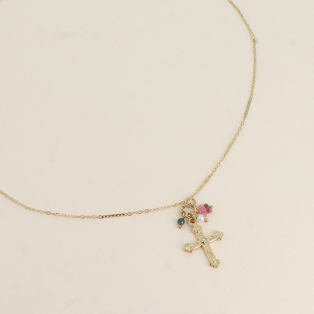 COLLIER - CROIX & PIERRE NATURELLES