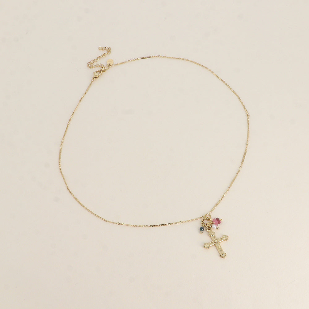 COLLIER - CROIX & PIERRE NATURELLES
