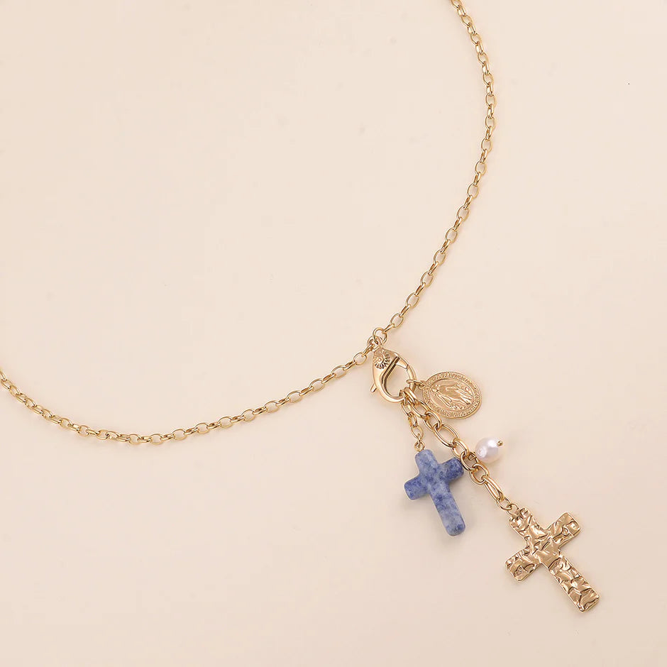 COLLIER Y CROIX BLEU